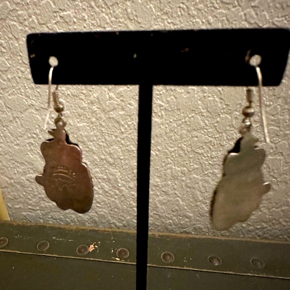 Vintage Native American-Navajo Turquoise & Sterling Silver Peyote Bird Earrings - Picture 3 of 5